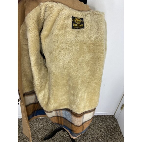 Vintage Mitchell Wool Duffle Coat 70s Toggle Plaid Lined Winter Woman M - Picture 13 of 14